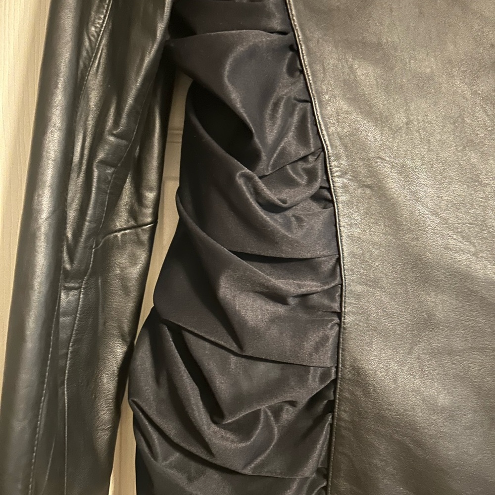 Nicole Miller Black Fabric And Genuine Leather Moto Jacket with Gold Label - Picture 2 of 9